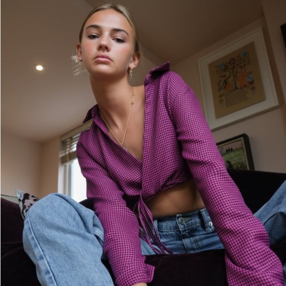 Zara Houndstooth Polo Crop Top
